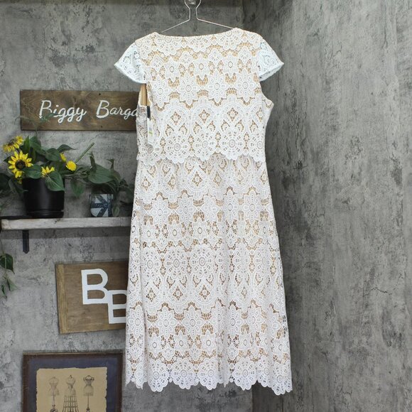 NWT Kensie Womens Floral-Lace A-Line Dress KDTP2829 White / Nude 14 - Picture 6 of 9
